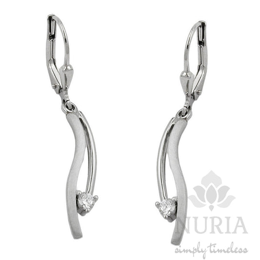 Elegant and sophisticated lever back dangle earrings made in solid 9k white gold with Zirconia stone