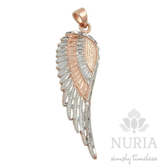 Angel wing pendant made of solid gold, rhodium plated rose gold with diamond cut feathers, protection pendant, religious pendant