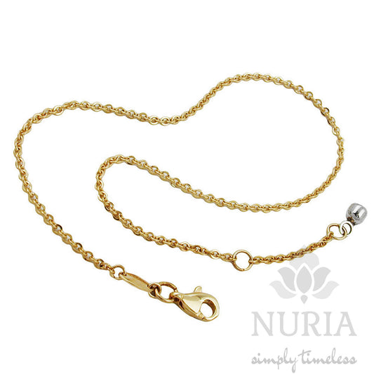 Anklet, solid gold anchor chain adorned with orb-charms made of pure white gold, adjustable in length at 22.5cm and 25cm