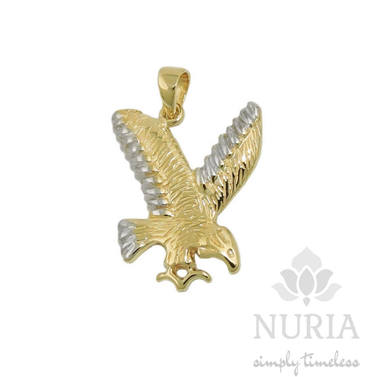 Elegant and patriotic, rhodium plated solid gold eagle pendant