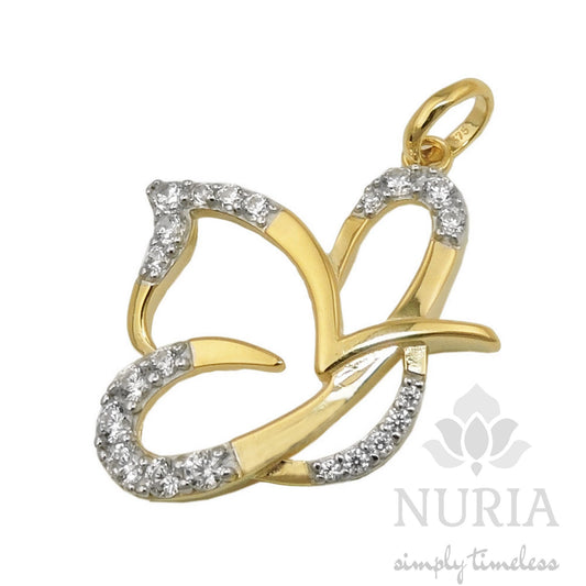 Elegant and stylish butterfly pendant made of solid 9K gold with zirconia details