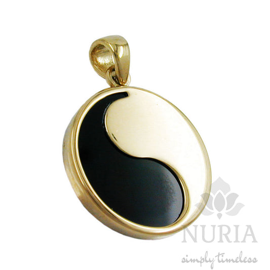 A Yin-Yang pendant, highly polished handmade pendant made of solid gold with black onyx details , life balance pendant